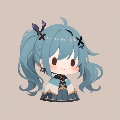 03932-4019647299-flat avatar, 1girl, solo, smile, hair ornament, chibi, simple background, blue hair, earrings, x hair ornament, jewelry, sideloc.png